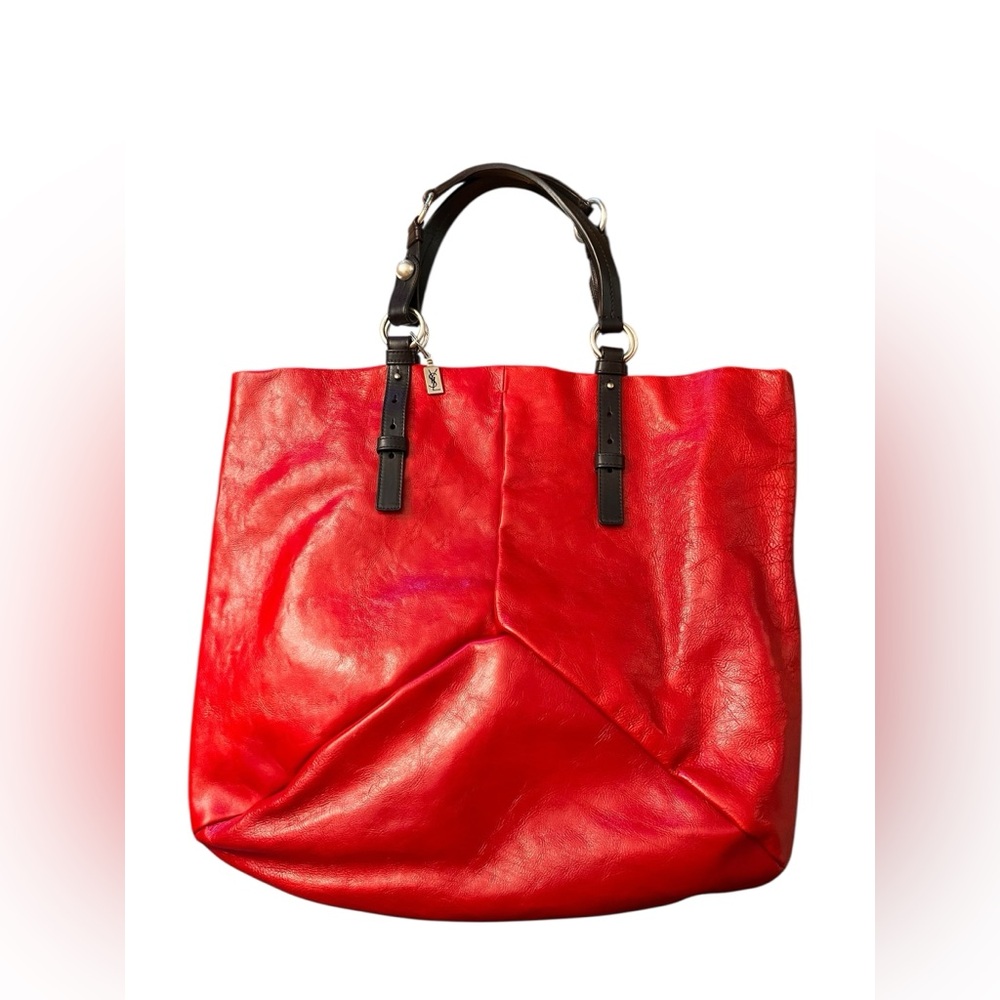 YSL Red Leather Tote Bag